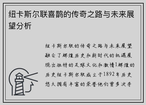 纽卡斯尔联喜鹊的传奇之路与未来展望分析